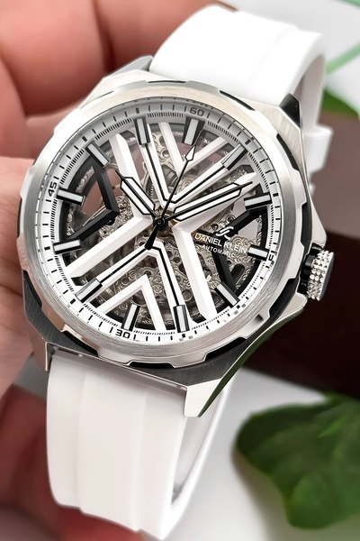 Daniel Klein Automatic Mechanism Silicone Cord Steel Case Men Wrist Watch White Zmdk1193