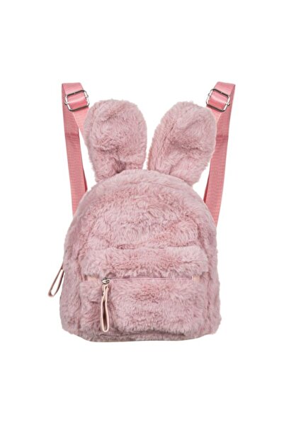OEM Backpack for girls made of synthetic material, 23x11x33.5cm, pink with rabbit ear design