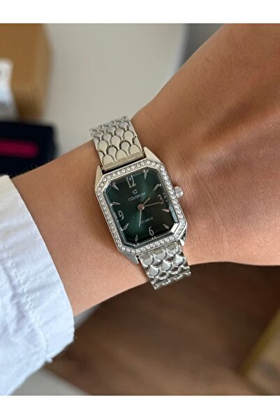 RoseandRoses ساعة يد نسائية من Argelise Stone Case رباعية الشكل باللون الفضي ...