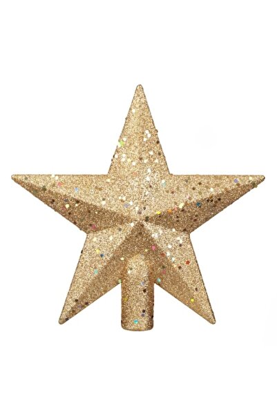 OEM Buton de Crăciun pentru brad, stea aurie, sclipici, mărgele, 22 cm