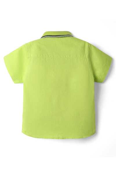 Babyhug Cotton Woven Half Sleeves Rib Collar Shirt With Alphabet Patch - Green
