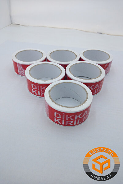 sunpack ambalaj Dikkat Kırılır Yazılı Koli Bandı 45mm X 100m (1 Adet) - Hassas Ürünler İçin Güvenlik ve Uyarı Bandı