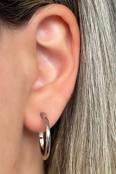 TAKIŞTIR Silver Color Hoop Earrings 20MM (Pair)