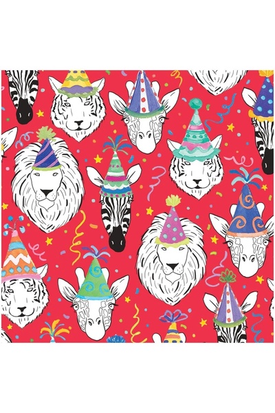 Caspari Safari Birthday Gift Wrapping Paper in Red 30" x 8' Roll