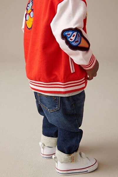 Magu Boy's Cotton Red Embroidered College Jacket