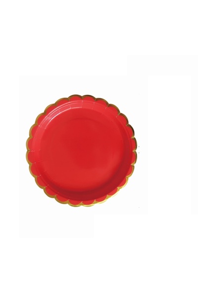 SDX Market Set of 8 party plates, Red with gold trim, 18 cm