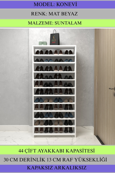 Kenzlife Ayakkabılık Konevi Mat Beyaz Suntalam 170*080*30 Kırkdört Çift Ayakk...