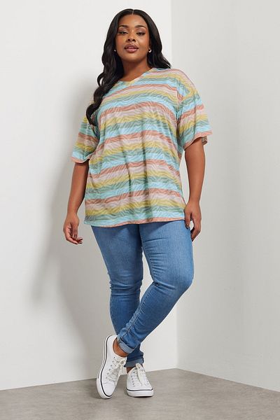 Stil Diva Large Size V-Neck Striped Zebra Pattern T-Shirt 303953
