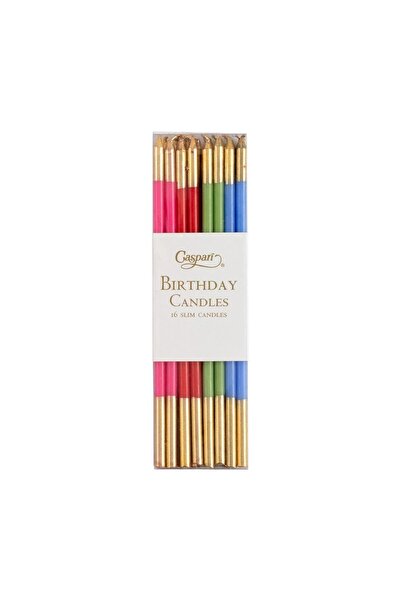 Caspari Slim Birthday Candles in Mixed Brights 16 Candles Per Package