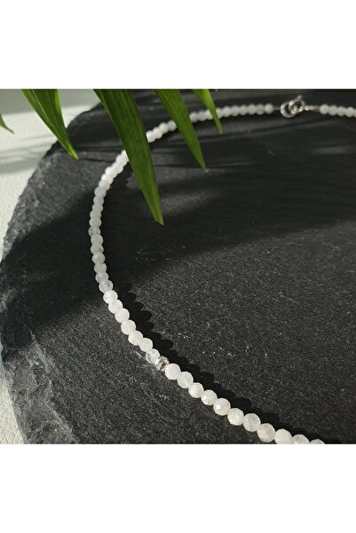 Abundo Colier Basics din piatra lunii albă cu accesorii din argint 925, 39 cm