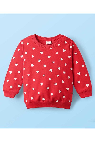Babyhug 100% Cotton Full Sleeves Hearts Foil Printed Sweatshirt (Pack Of 2) - Red & White
