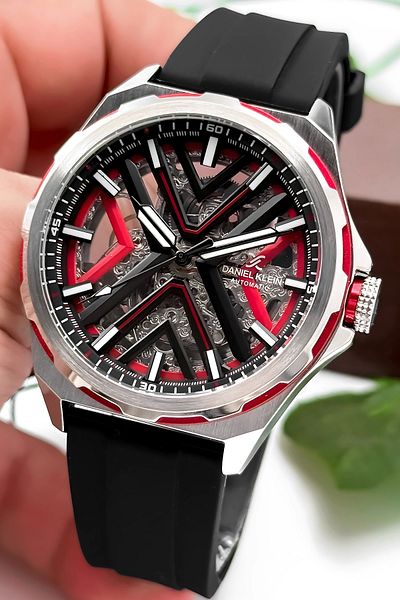 Daniel Klein Automatic Mechanism Silicone Cord Steel Case Men Wrist Watch Black-Red Zmdk1193