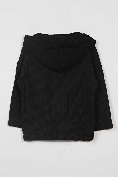 LUESS Unisex Children's 100% Cotton Cat Embroidered Winter Waffle Cardigan - Black (3-4 Years Old 8-9 Years Old)