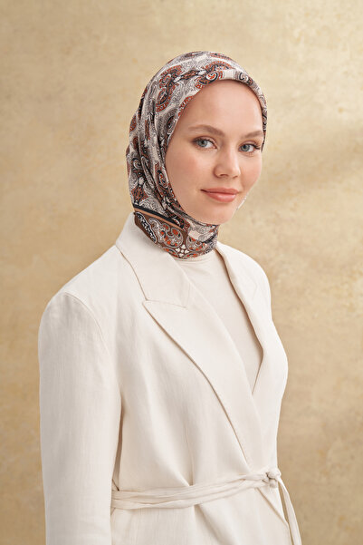 ARMANDA Floş Viscos Gaia Pattern Scarf - Brown