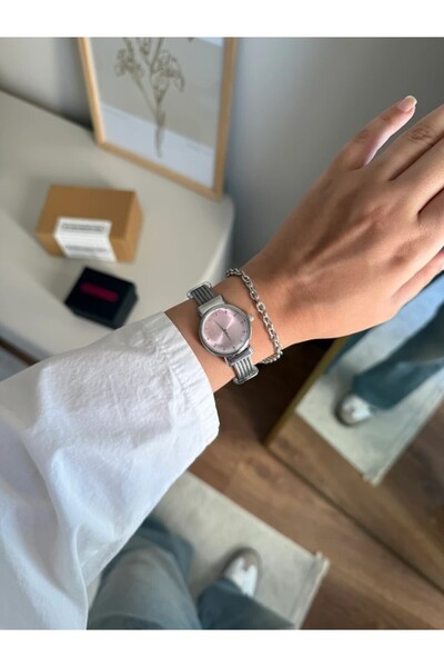 RoseandRoses Tayla Straw Cord Bracelet Women's Wrist Watch Silver (Pink Dial)