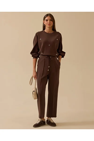 SEÇİL Elastic Waist Lace-Up Stripe Detailed Trousers