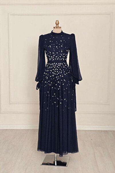 Yonca Moda Evi Lacivert Taşlı Abiye 5283