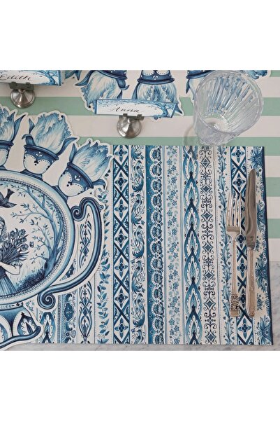 Hester & Cook Covoraș de masă Indigo Chintz - Pachet de 24 foi