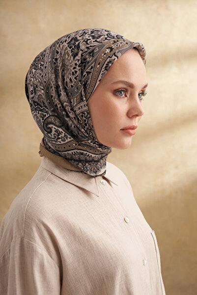 ARMANDA Floş Viscosa Bahia Pattern Scarf - Dark Beige