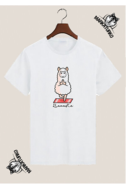 MarkaTurko تيشيرت أبيض مطبوع بتصميم خاص من YOGACI LAMA 952-87