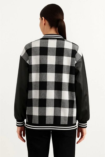 modamtn Lumberjack College Jacket with Faux Leather Sleeves and Lining - Gray