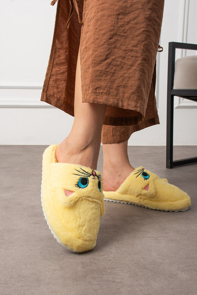 N MODA Cat Figured Women's House Slippers Soft Plush Non-Slip Sole