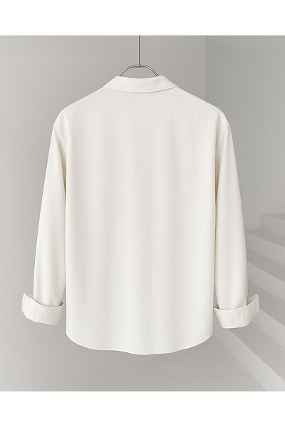 NO1 KONSEPT White Loose Fit Aerobin Draped Long Sleeve Shirt