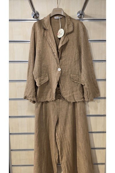 Park Moda Italian Linen Jacket with Fringe Detail