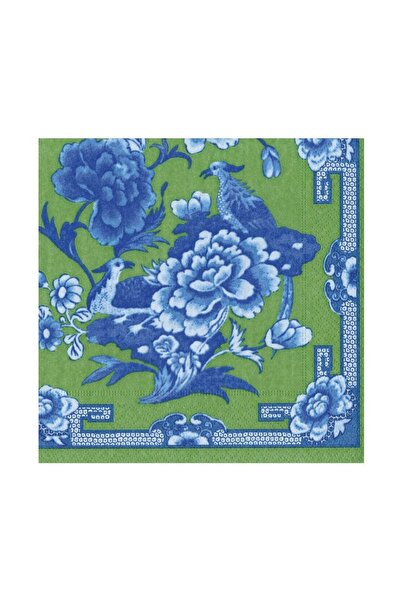 Caspari Green And Blue Plate Luncheon Napkins - 20 Per Package
