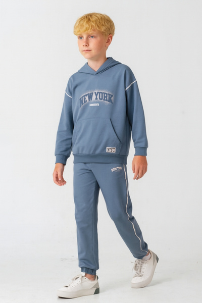 AHENGİM Boys New York Printed Bottom Top Tracksuit Set Ak7886