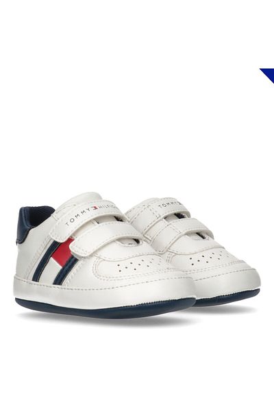Tommy Hilfiger Boys Off White/Blue Flag Low Cut Velcro Shoe