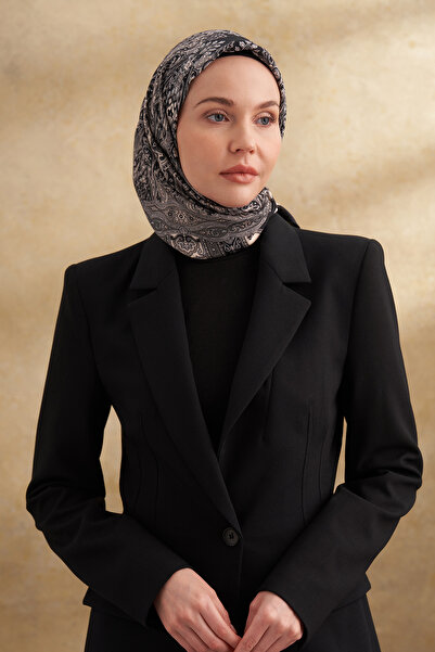 ARMANDA Floş Viscosin Jardin Pattern Scarf - Black - Gray