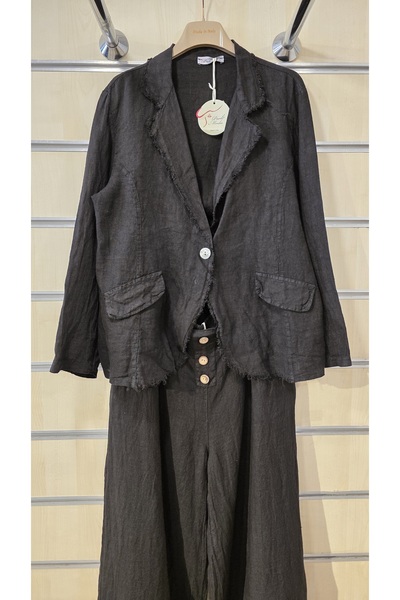 Park Moda Italian Linen Jacket with Fringe Detail