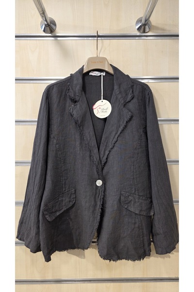 Park Moda Italian Linen Jacket with Fringe Detail