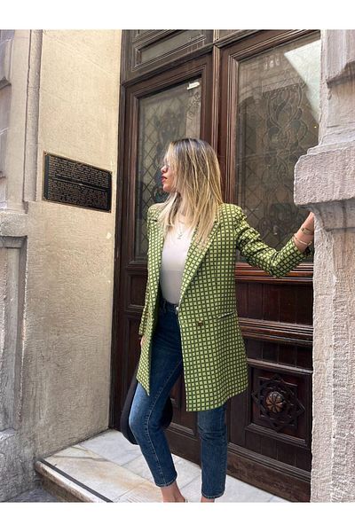 auzou eveil Women's Plaid Green Jacket