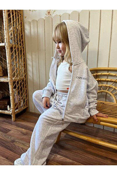 anonim Unisex Hooded Basic Gray Bottom Top Set