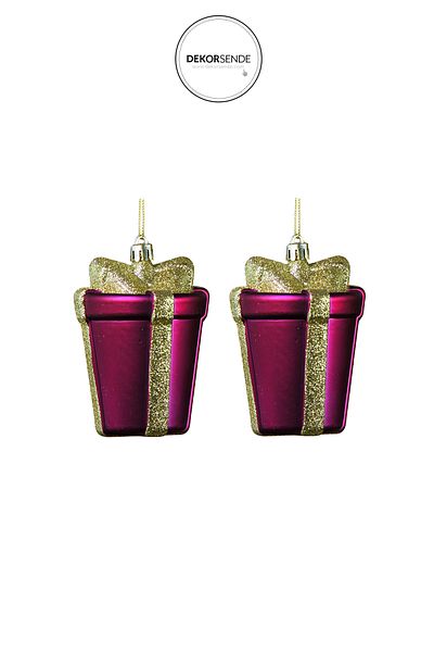 Dekorsende Christmas Ornament Glitter Matte Gift Pack of 2 Fuchsia 10 cm