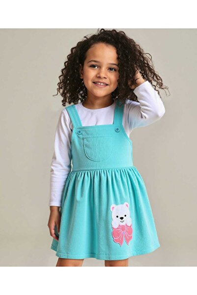 Babyhug Cotton Knit Frock with Full Sleeves Solid T-Shirt with Bear Embroider...