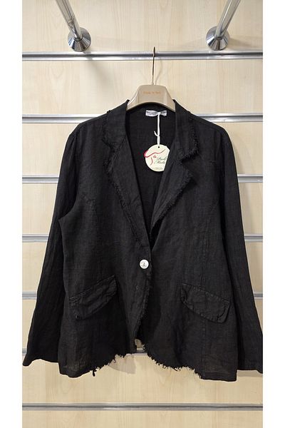 Park Moda Italian Linen Jacket with Fringe Detail