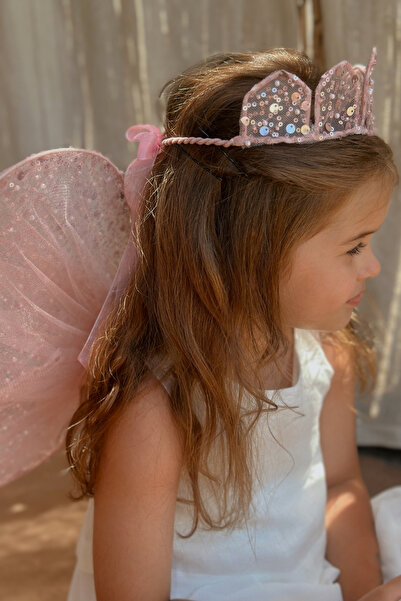 Le Mabelle Pink Sequin Beaded 3-Piece Butterfly Wing Staff Crown Set