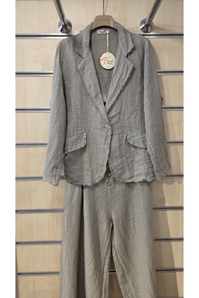Park Moda Italian Linen Jacket with Fringe Detail