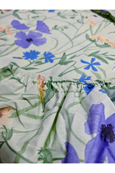 CollessiaHome 100% Cotton Poplin Fitted Single Floral Patterned Elastic Sheet Set Sheet Set