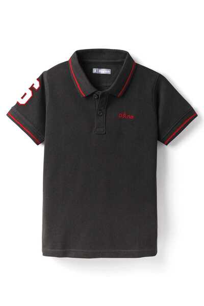 Pine kids Half Sleeves Polo Shirt with Number Patch - Black