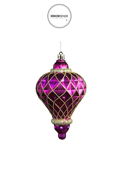 Dekorsende New Year's Ornament Glittery Diamond Patterned 2-Piece Matte Ball Fuchsia 13 cm