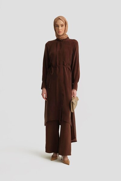 Armine Asymmetric Allerli Cupra Tunic Dress 25Y4706 Brown