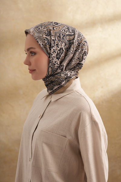 ARMANDA Floş Viscosa Bahia Pattern Scarf - Dark Beige