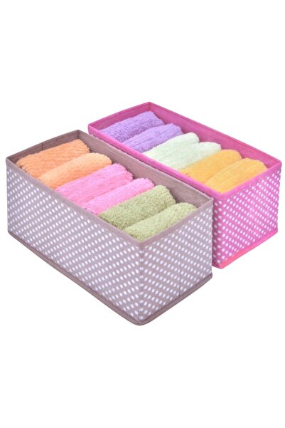 offlimits Set 2 cutii de depozitare cu imprimeu buline albe, DecorCasa, 28 x 14 x 13.5 cm