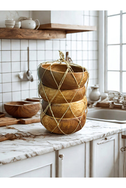 BLUEST SHOP Ahşap Kase Seti Çerezlik 4'lü