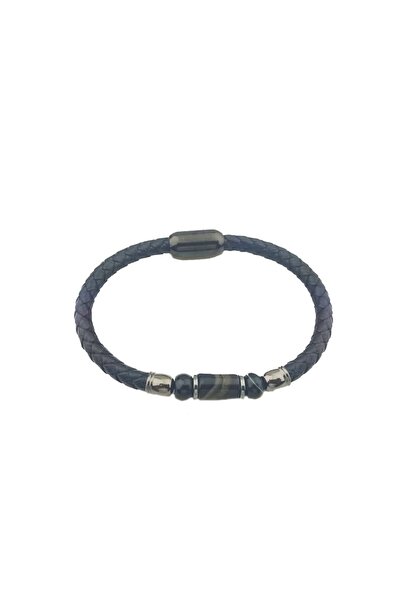 PİGADO 316L Stainless Steel Natural Stone Leather Men's Bracelet