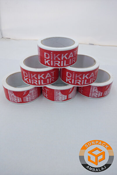 sunpack ambalaj Dikkat Kırılır Yazılı Koli Bandı 45mm X 100m (1 Adet) - Hassas Ürünler İçin Güvenlik ve Uyarı Bandı